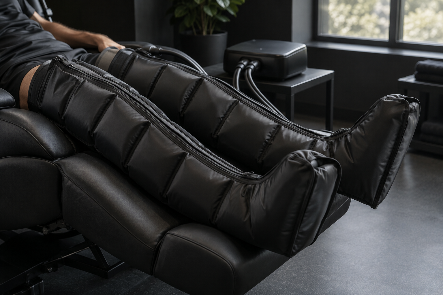 Botas pneumáticas de recuperação nas pernas
